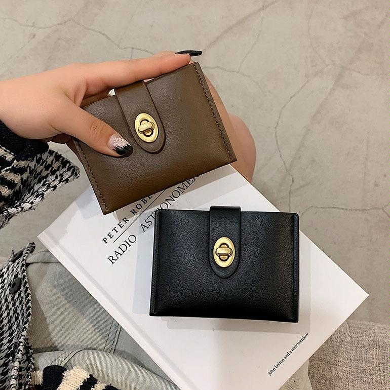 Mini Retro Lock Coin Purse Multi Slot Pu Leather Card Bag - Coffee