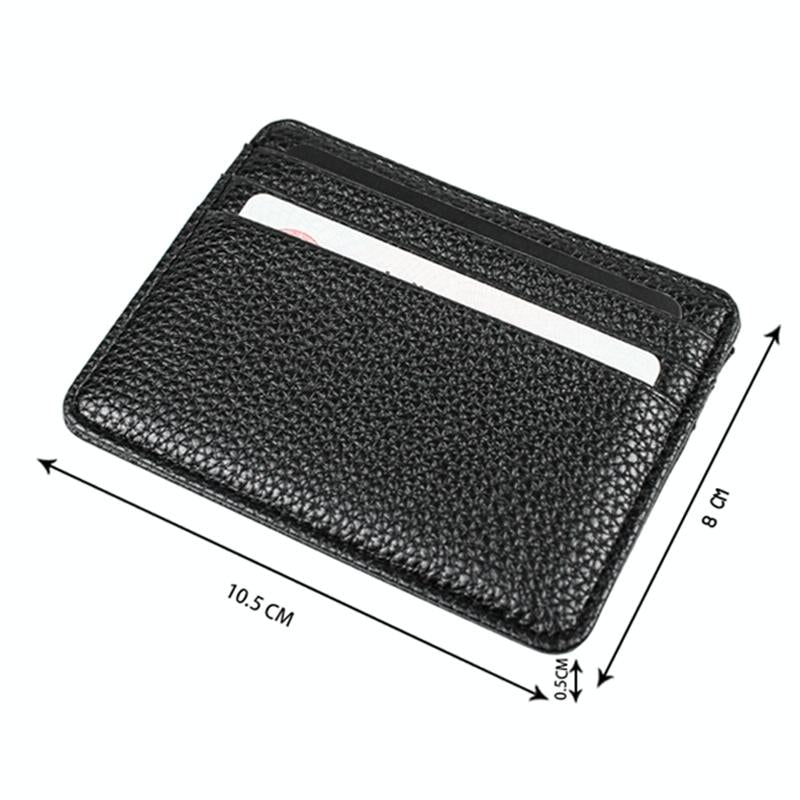 Lychee Pattern Mini Card Holder Multi Card Slots Ultra Thin Coin Purse - Black