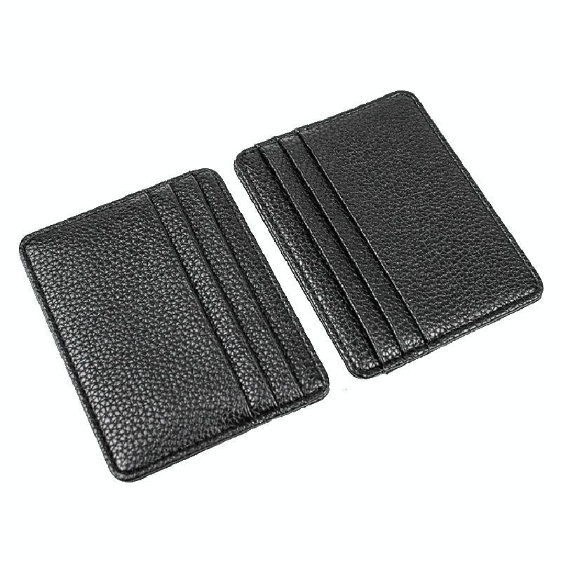 Lychee Pattern Mini Card Holder Multi Card Slots Ultra Thin Coin Purse - Black