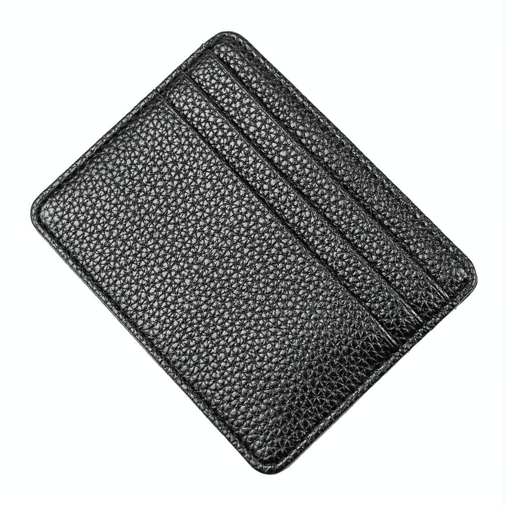 Lychee Pattern Mini Card Holder Multi Card Slots Ultra Thin Coin Purse - Black