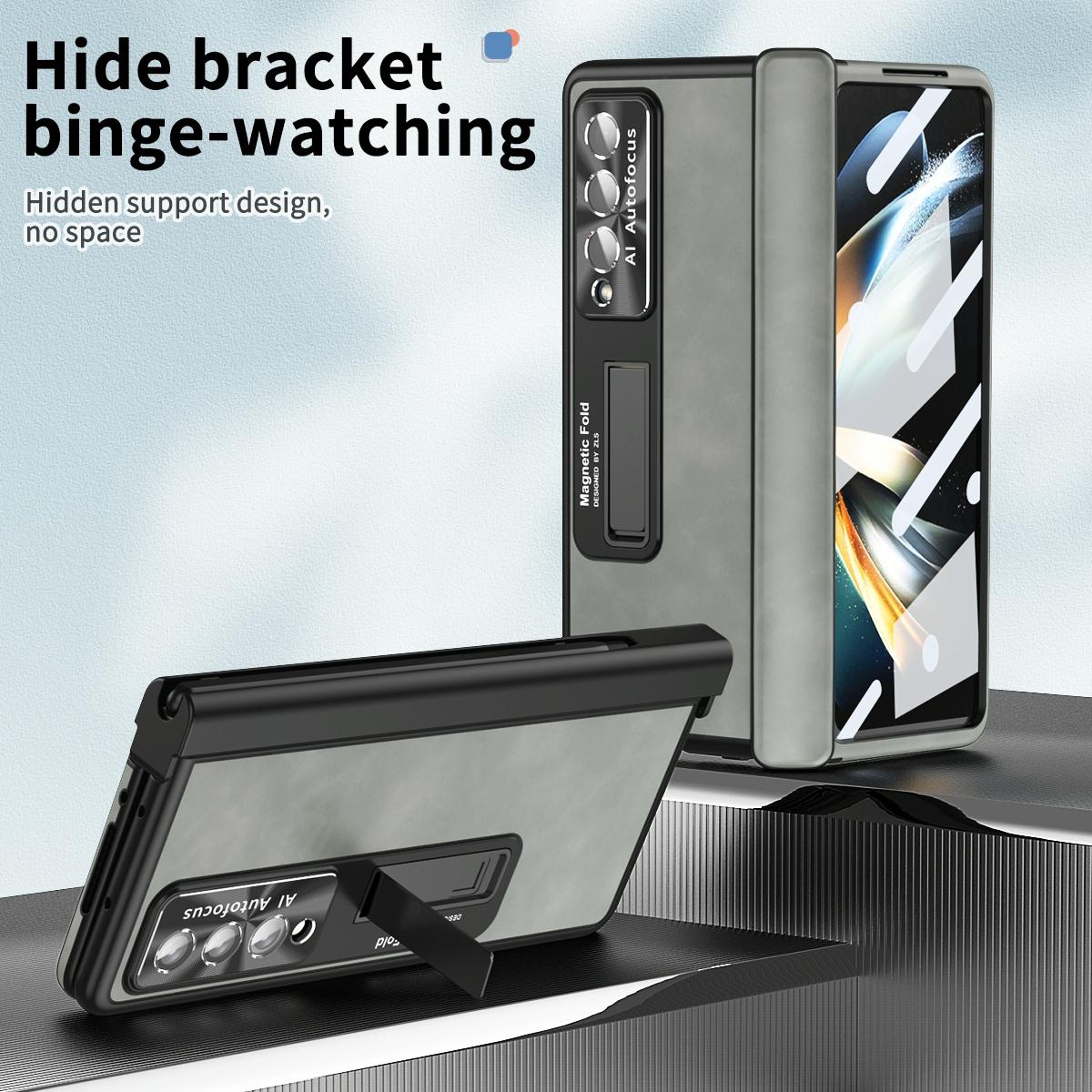 For Samsung Galaxy Z Fold4 5G Magnetic Phone Case - Napa Pattern - Black