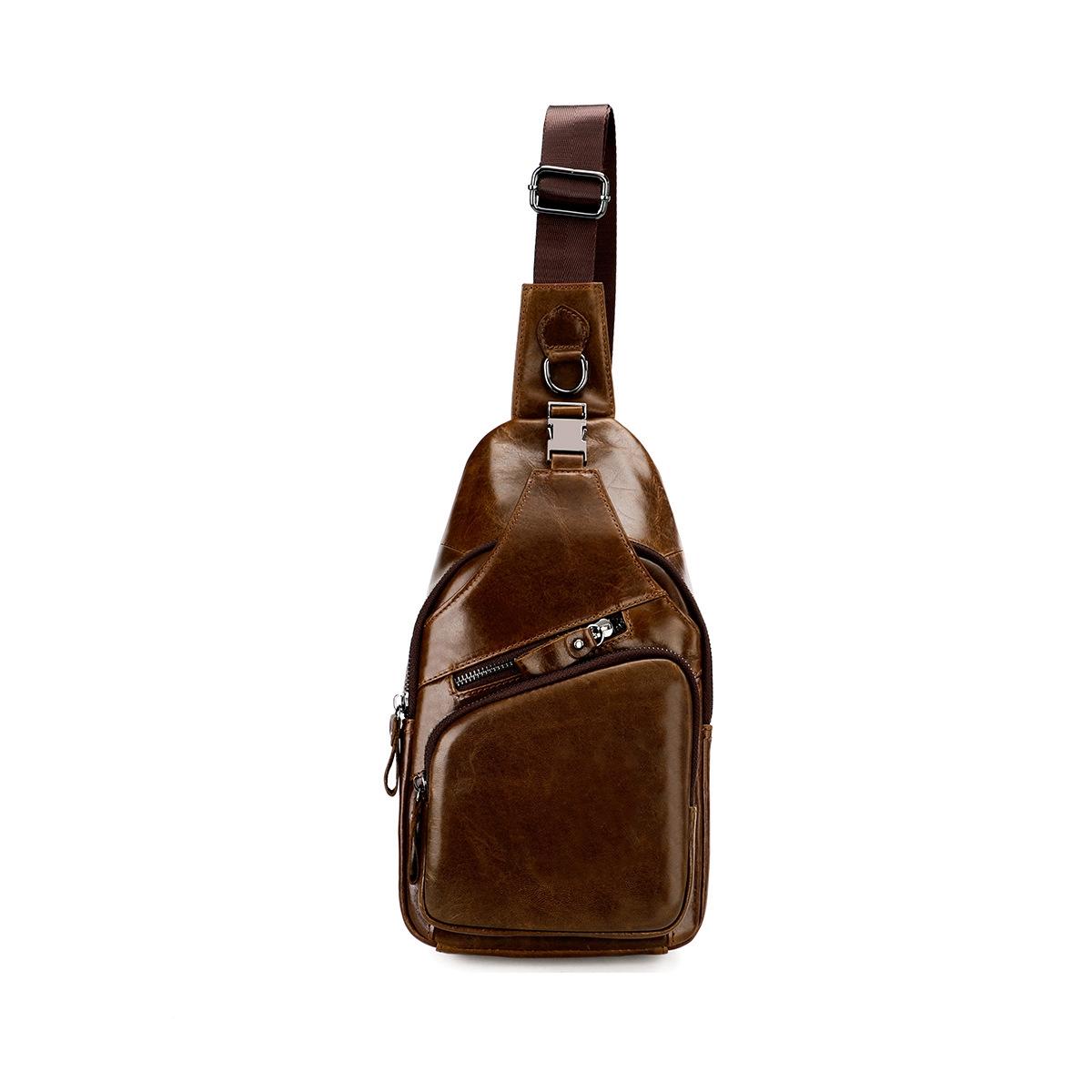Retro Leather Chest Bag For Men - Black