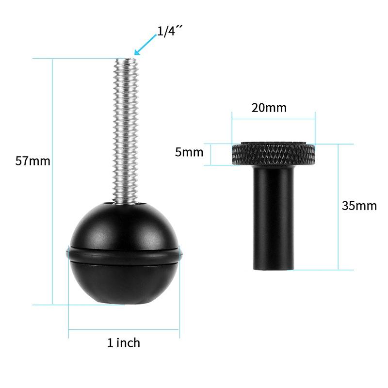 Adjustable Ball Head Adapter for Underwater Photography Lights - 1/4 Inch Black