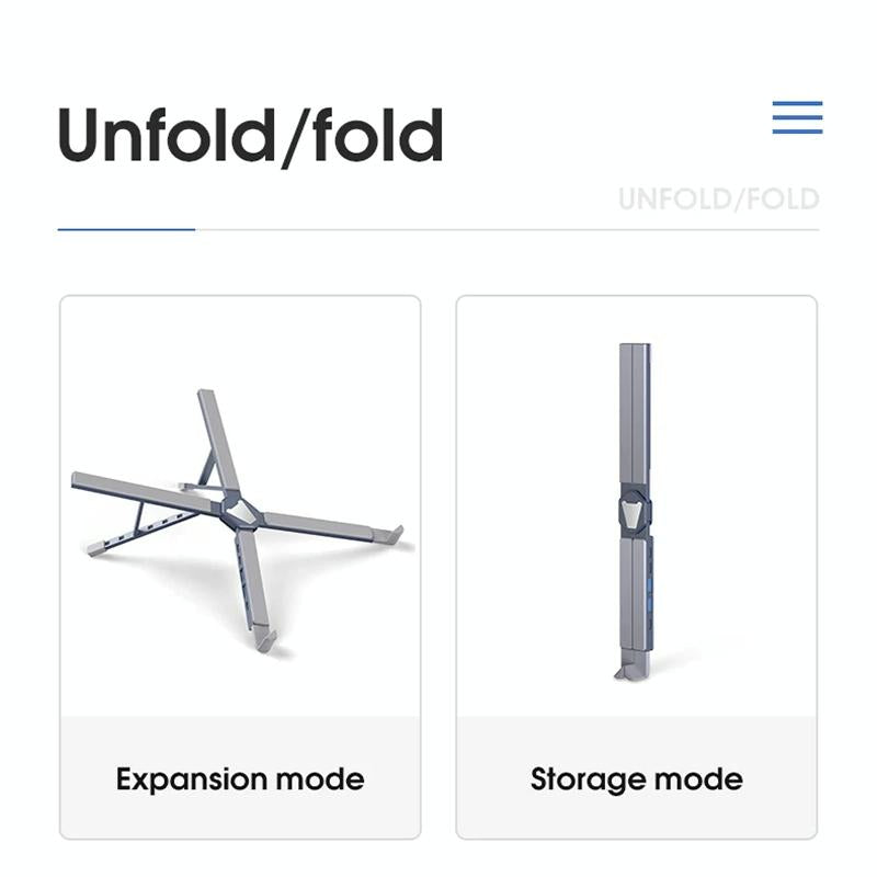 Versatile Laptop Docking Stand with Enhanced Cooling and Folding Design - Gray