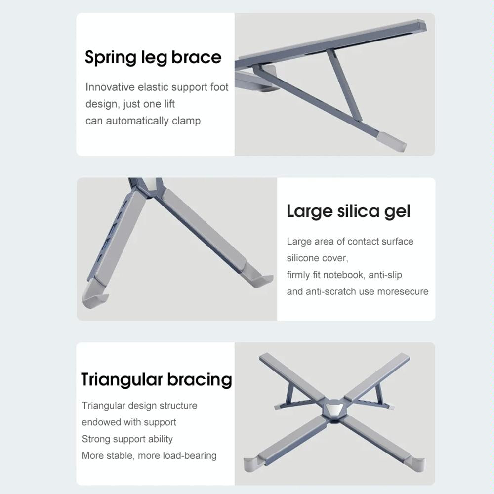 Versatile Laptop Docking Stand with Enhanced Cooling and Folding Design - Gray