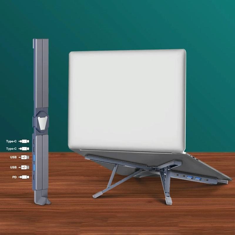 Versatile Laptop Docking Stand with Enhanced Cooling and Folding Design - Gray