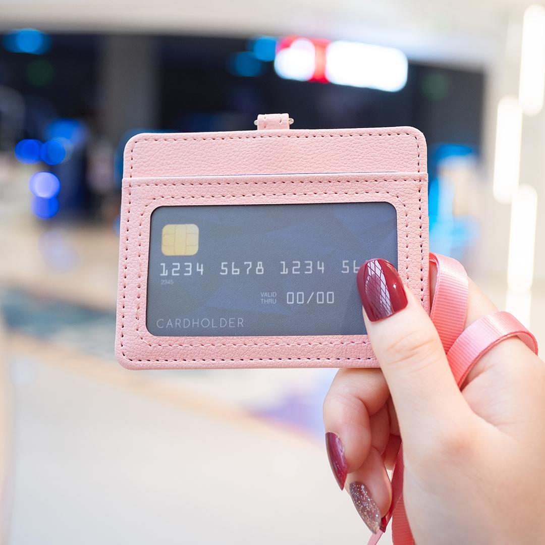 Horizontal Id Card Bag & Lanyard - Pink