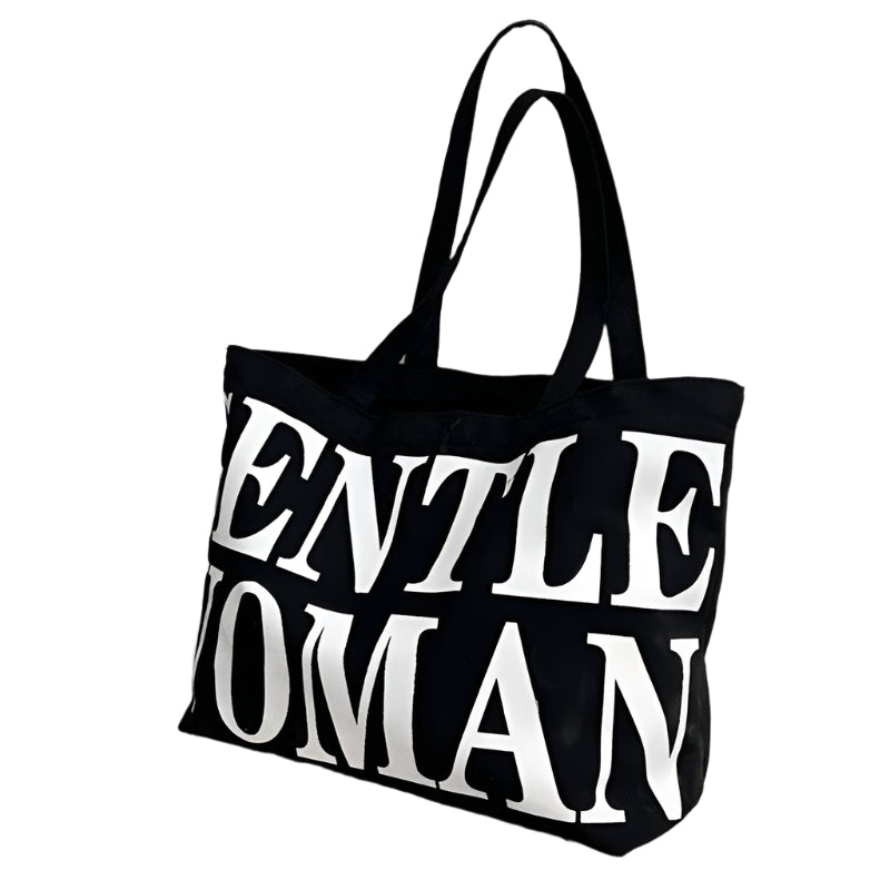 Black Women Canvas Shoulder Tote Printed Letters