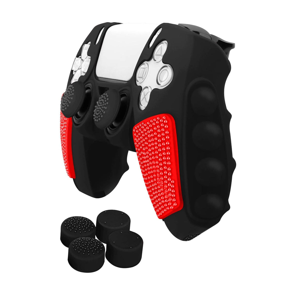 Silicone Gamepad Protective Case for Sony Ps5 with Splicing Design and Rocker Caps - Black Red