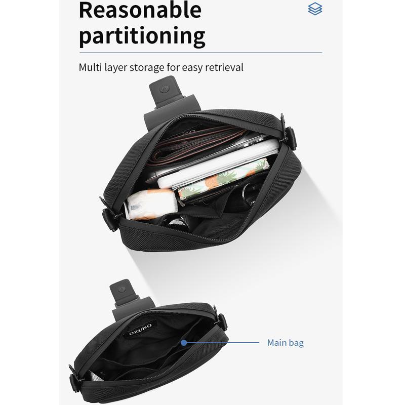 Waterproof Mini Crossbody Bag For Men Oxford Cloth Design - Grey