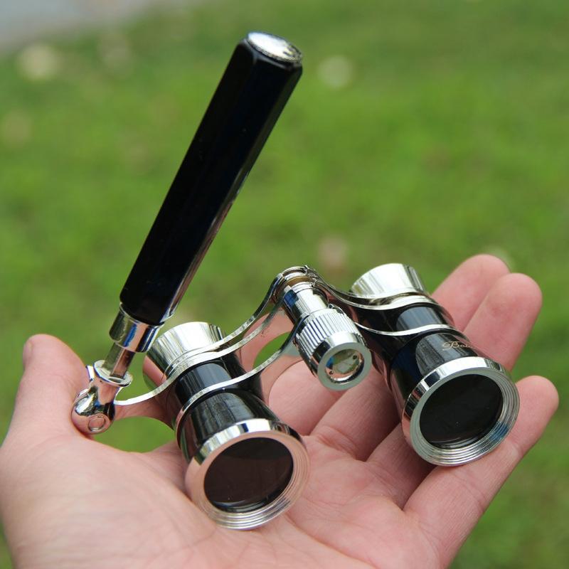 Chrome Double Cylinder Telescope with Handle - 3 x 25 Lady - Pearl White