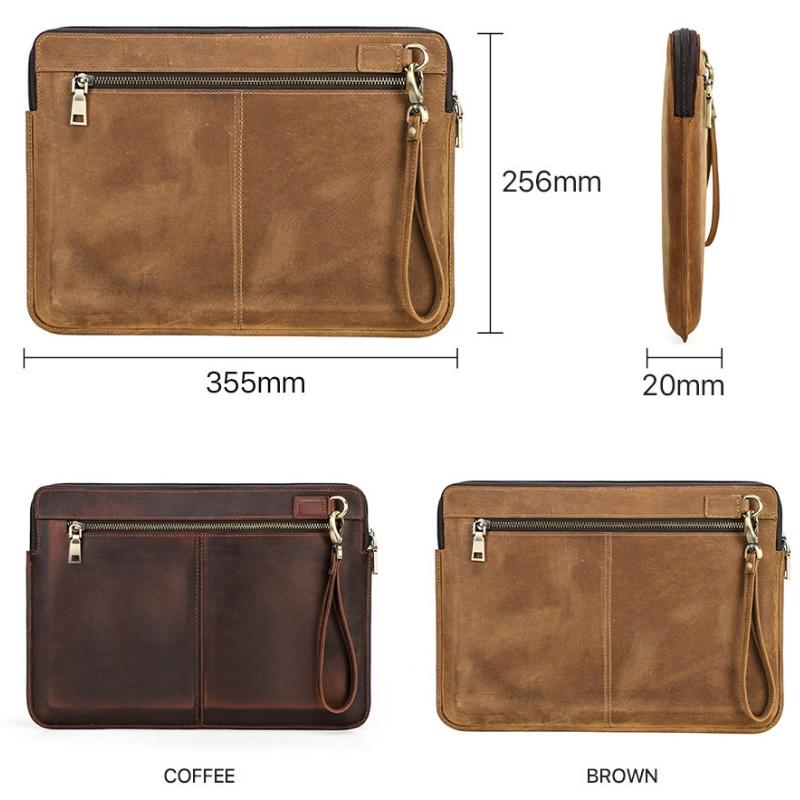 14.2 Inch Leather Laptop Sleeve for Macbook Pro - Black - Coffee