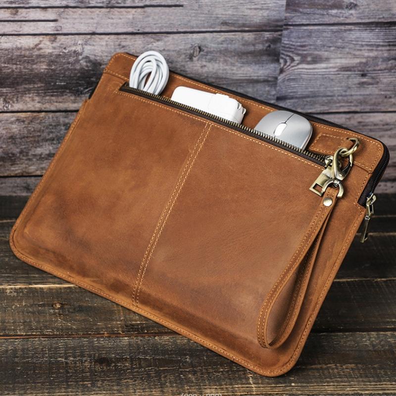 14.2 Inch Leather Laptop Sleeve for Macbook Pro - Black - Coffee