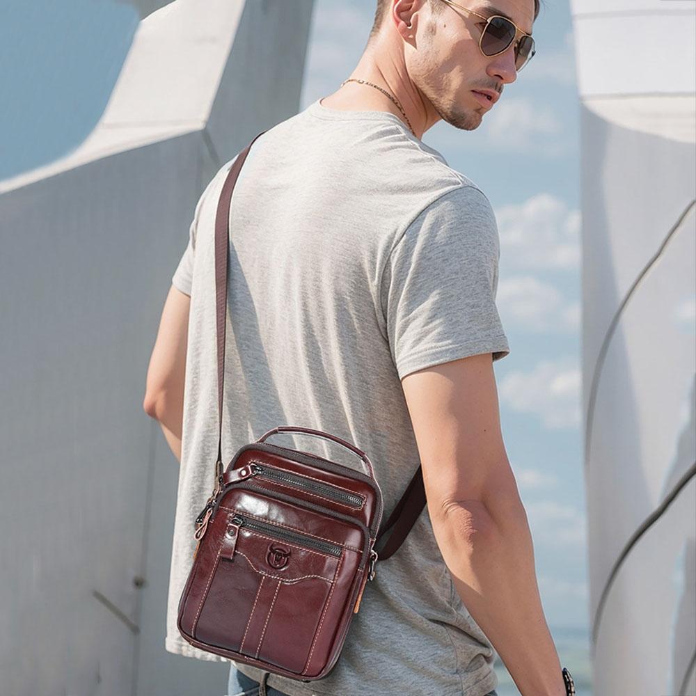 Large Capacity Retro Cowhide Crossbody Bag - Yellow