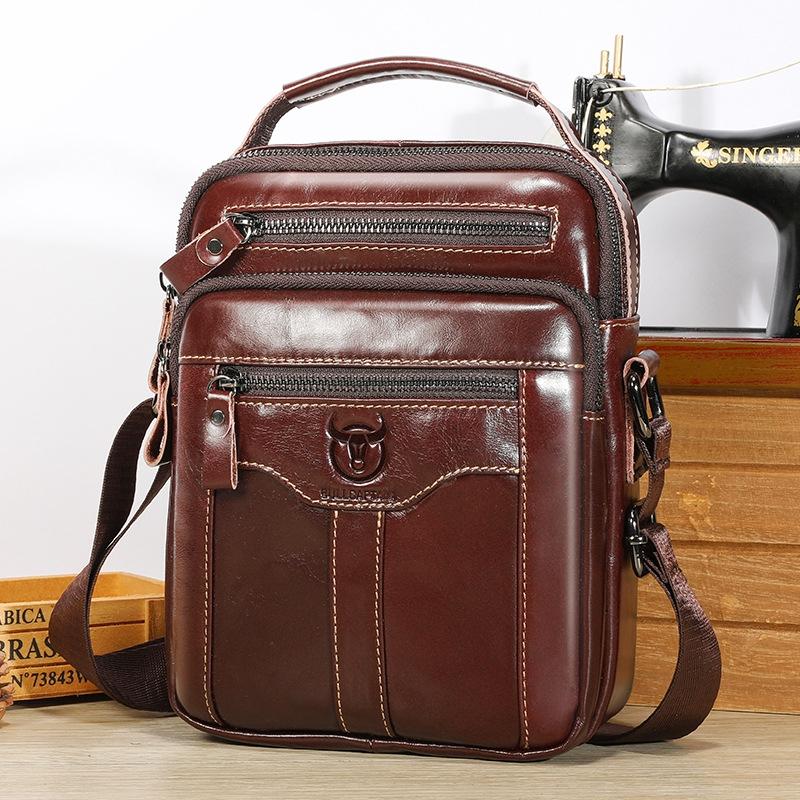 Large Capacity Retro Cowhide Crossbody Bag - Yellow