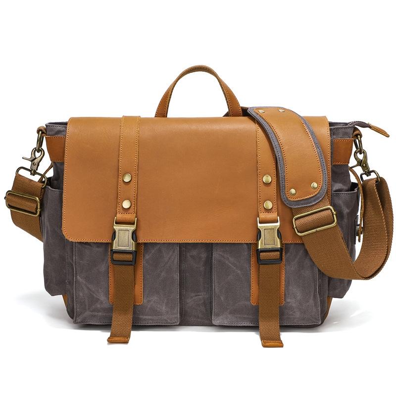 Leather Waxed Canvas Crossbody Bag For Outdoors - S11 Army Green