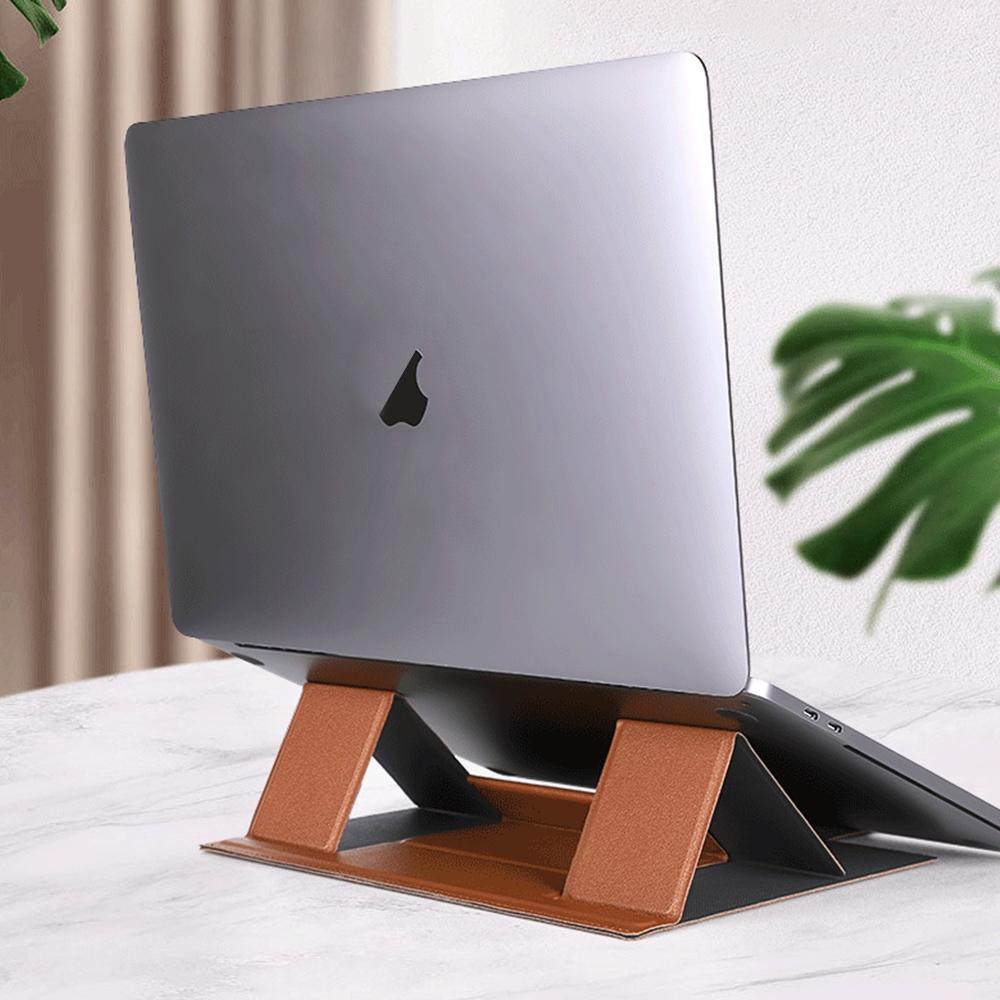 Foldable Magnetic Leather Tablet / Laptop Holder - Brown