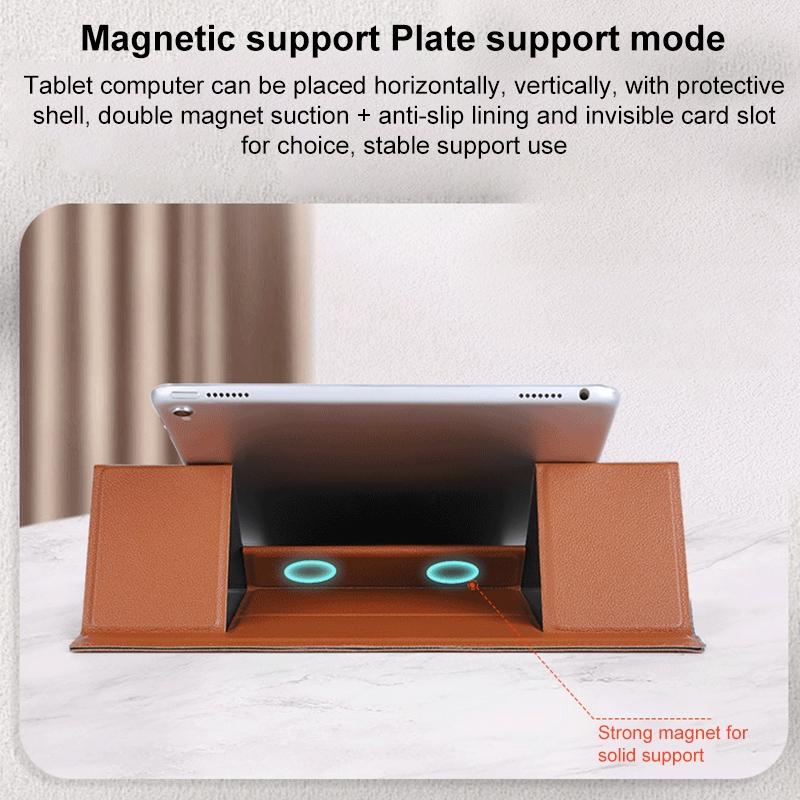Foldable Magnetic Leather Tablet / Laptop Holder - Brown