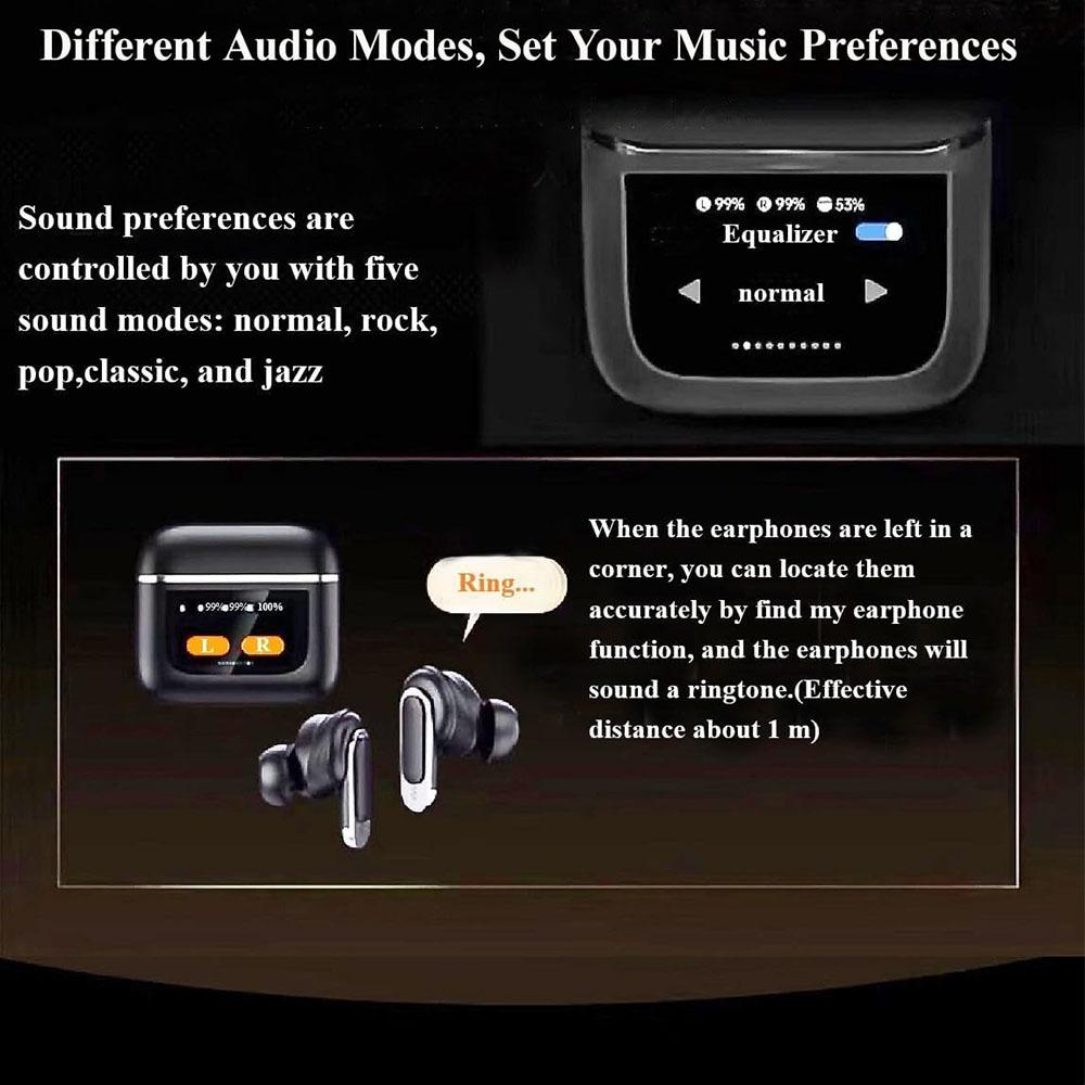Wireless Bluetooth Earphones with Touch Screen and Active Noise Reduction - Gold