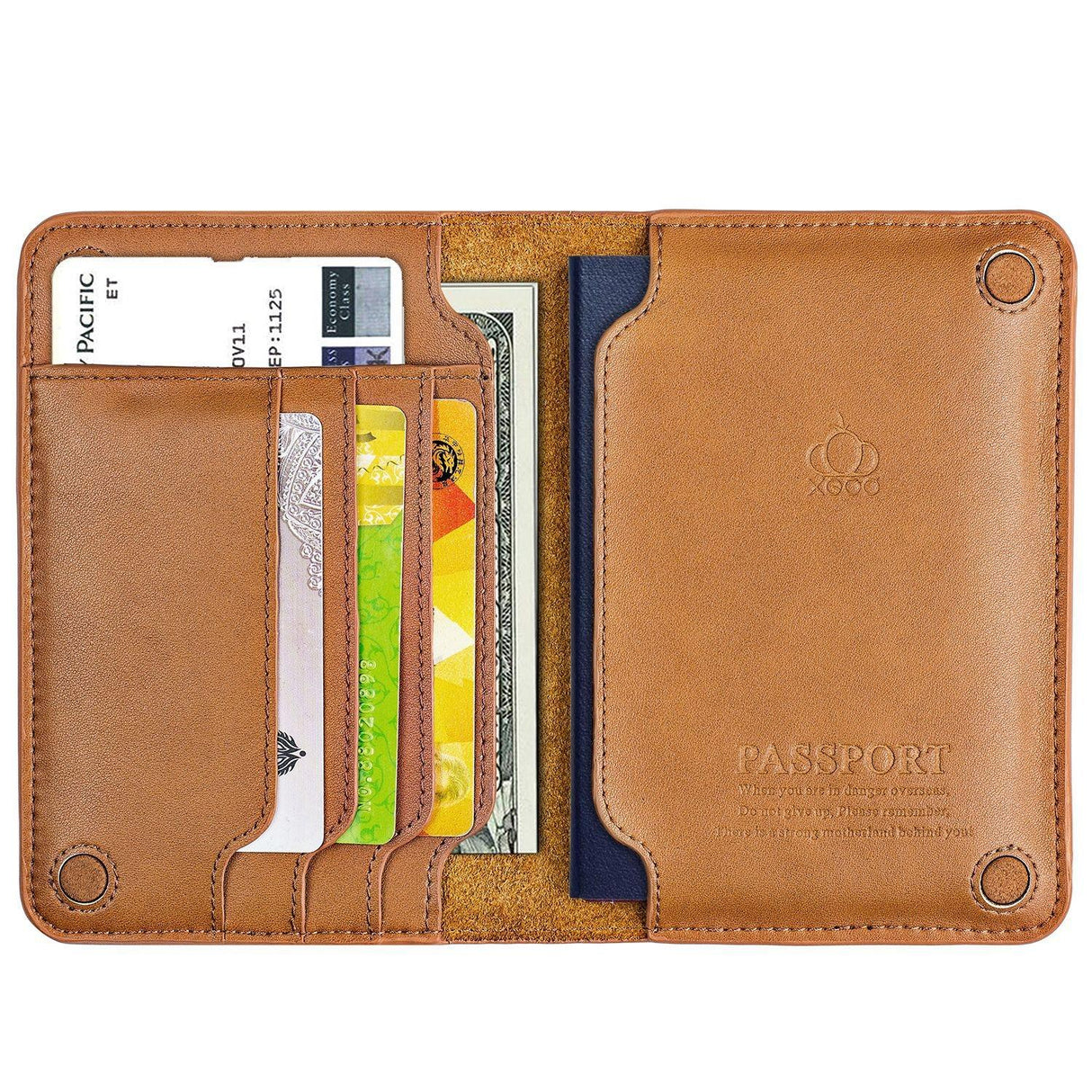 Cowhide Passport Wallet Multifunctional Card Holder Brown
