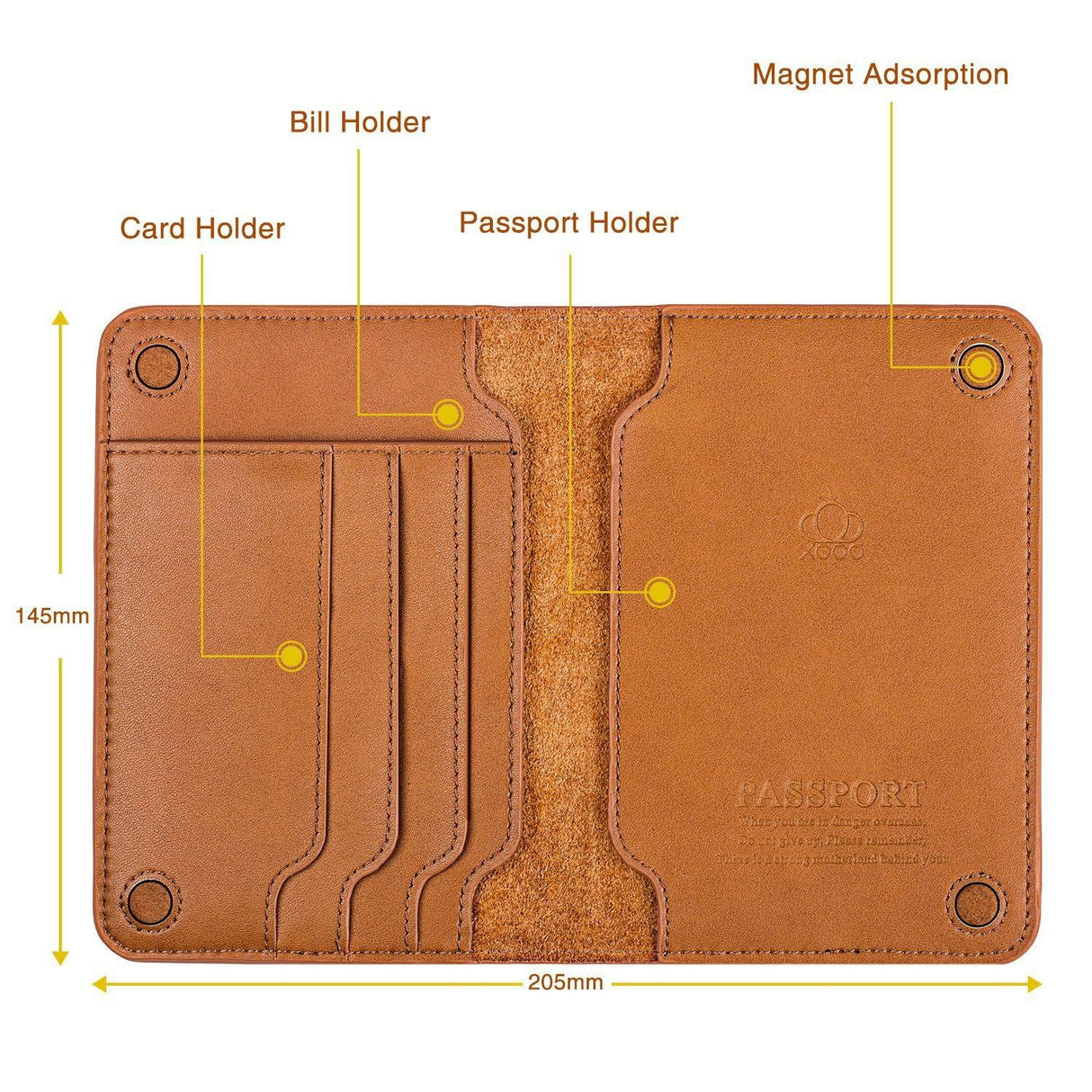 Cowhide Passport Wallet Multifunctional Card Holder Brown