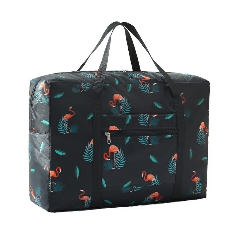 Waterproof Foldable Travel Bag - Compact & Durable - Navy Blue Flamingo