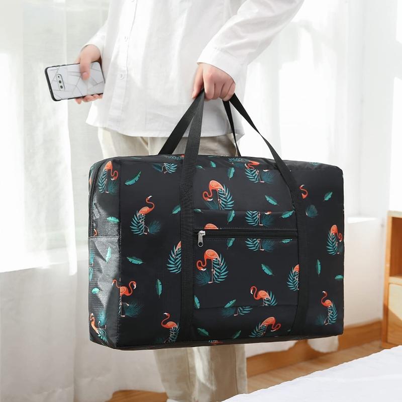 Waterproof Foldable Travel Bag - Compact & Durable - Navy Blue Flamingo