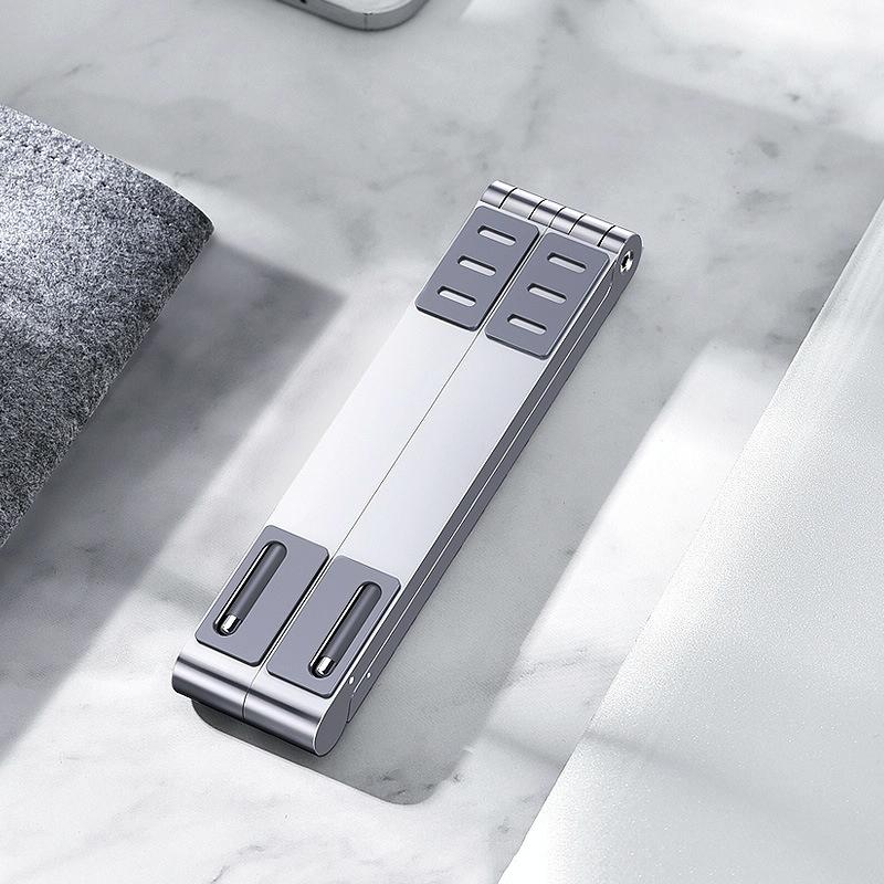 Foldable Aluminum 3-in-1 Phone Tablet Stand - Portable Storage - Silver