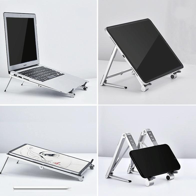 Foldable Aluminum 3-in-1 Phone Tablet Stand - Portable Storage - Silver