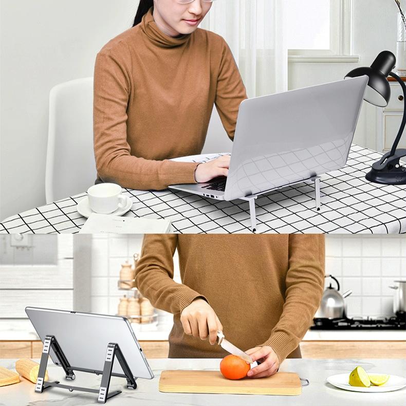 Foldable Aluminum 3-in-1 Phone Tablet Stand - Portable Storage - Silver