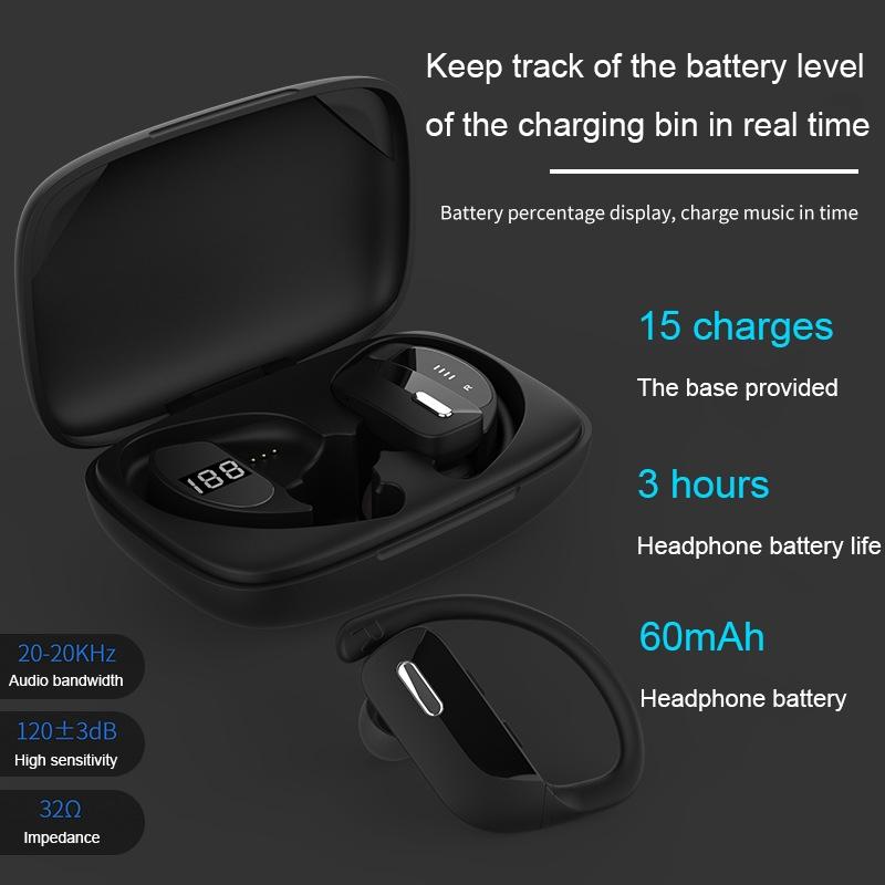 Wireless Noise-cancelling Bluetooth Earbuds with Dual Battery Display - T16 Black
