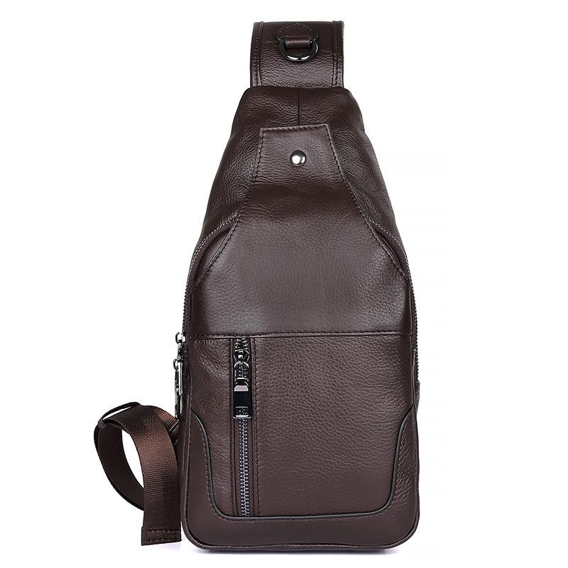 Stylish Cowhide Chest Bag For Men - Brown