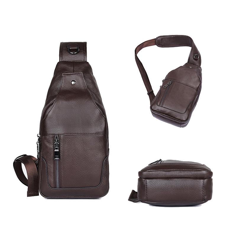 Stylish Cowhide Chest Bag For Men - Brown