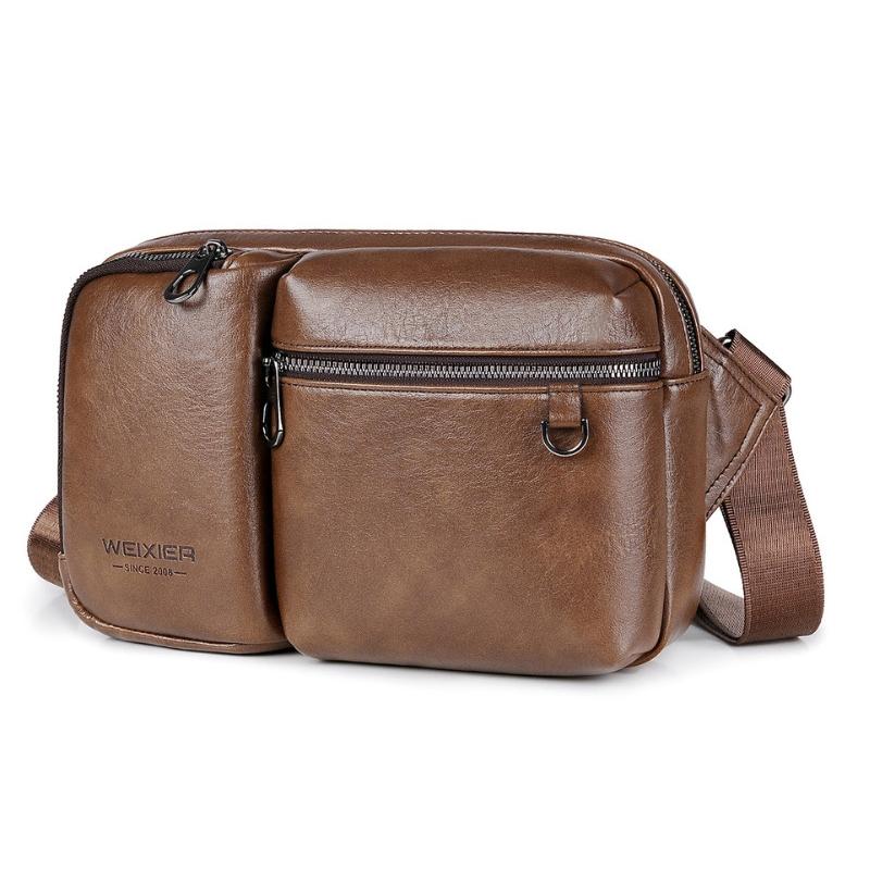 Large Capacity Men Crossbody Bag Casual Pu Messenger - Brown
