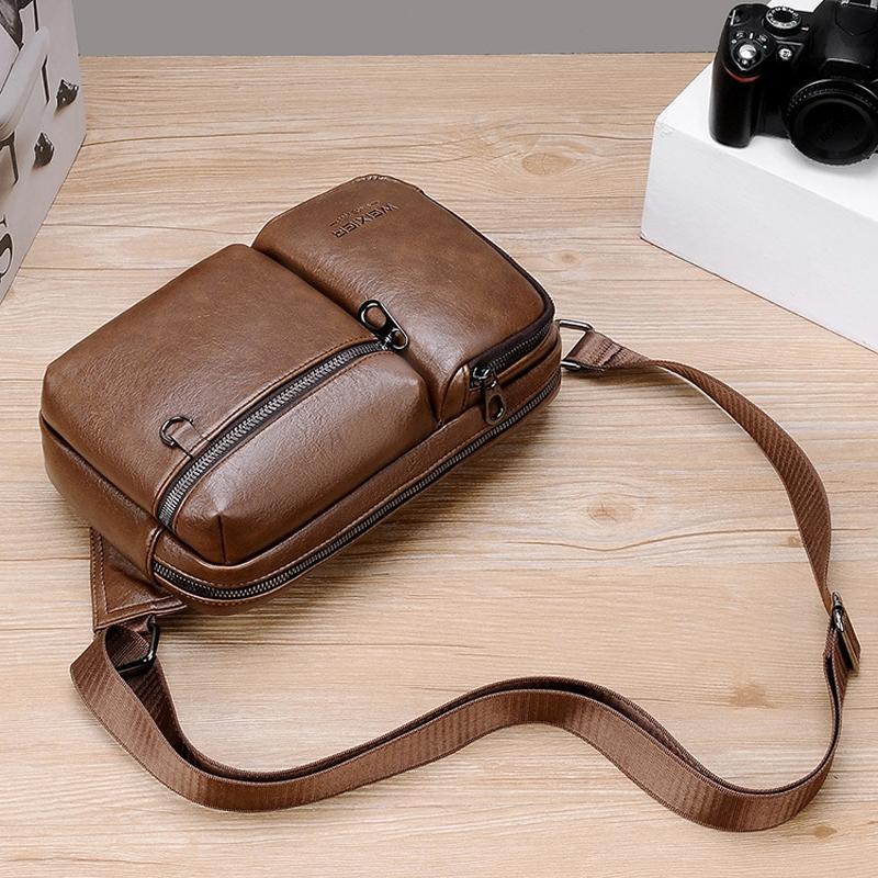 Large Capacity Men Crossbody Bag Casual Pu Messenger - Brown