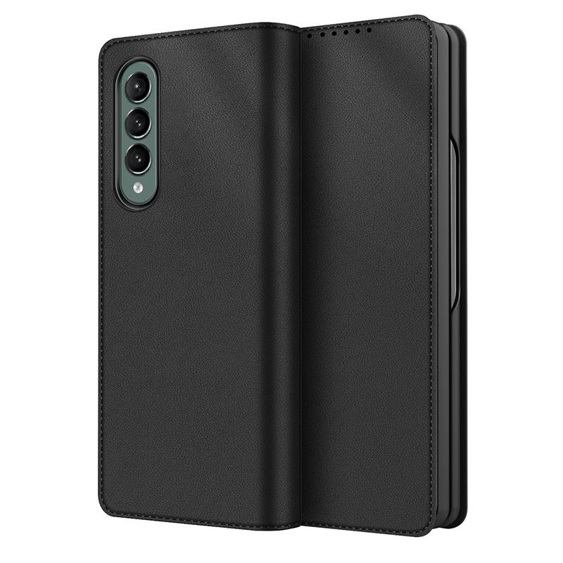 For Samsung Galaxy Z Fold4 5G Foldable Leather Phone Case - Horizontal Flip - Plain Green