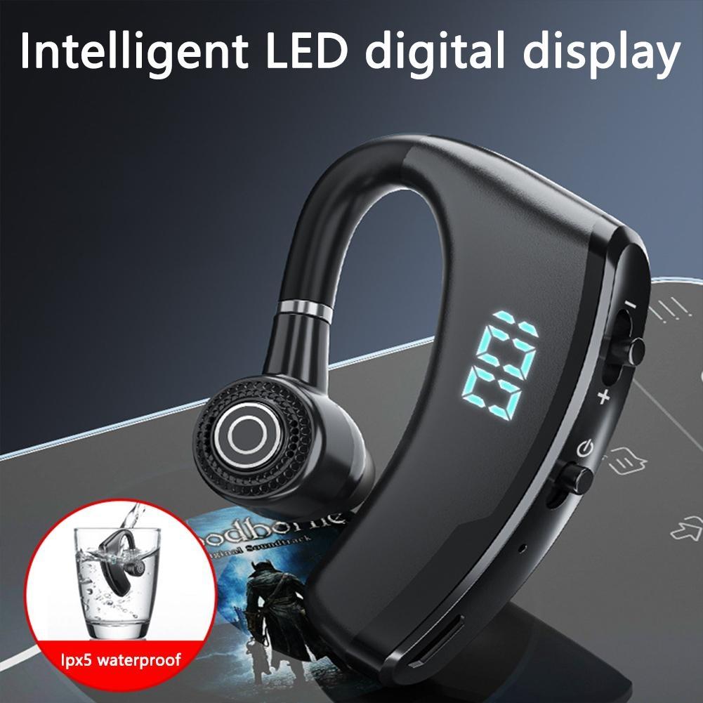 Wireless Bluetooth Headset with Digital Display and Charging Bin - Blue