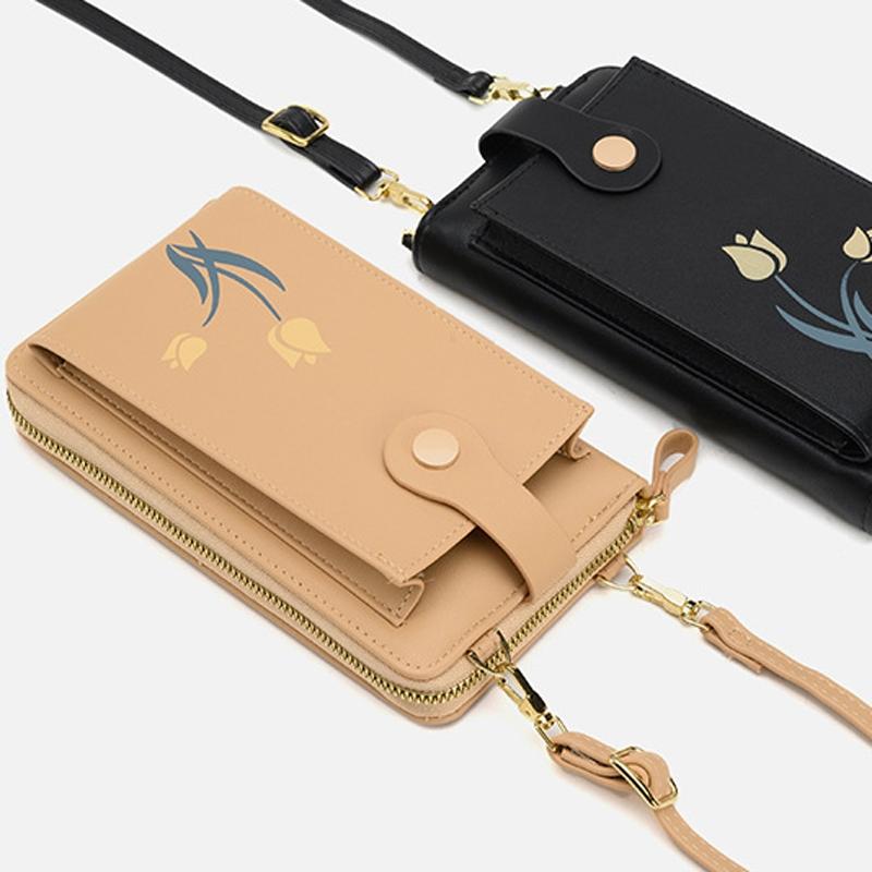 Floral Single Shoulder Cell Phone Bag For Women - Black