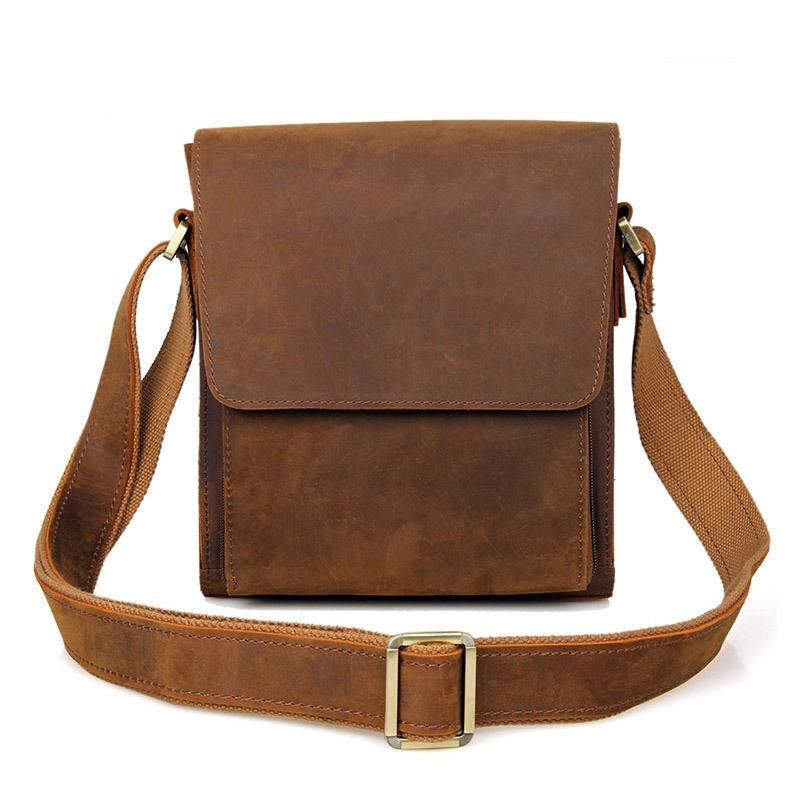 Rustic Leather Men Shoulder Bag - Brown