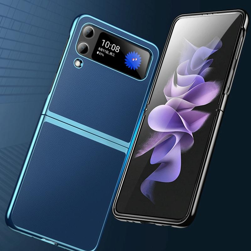 For Samsung Galaxy Z Fold4 5G Leather Folding Phone Case - Electroplated Finish - Blue