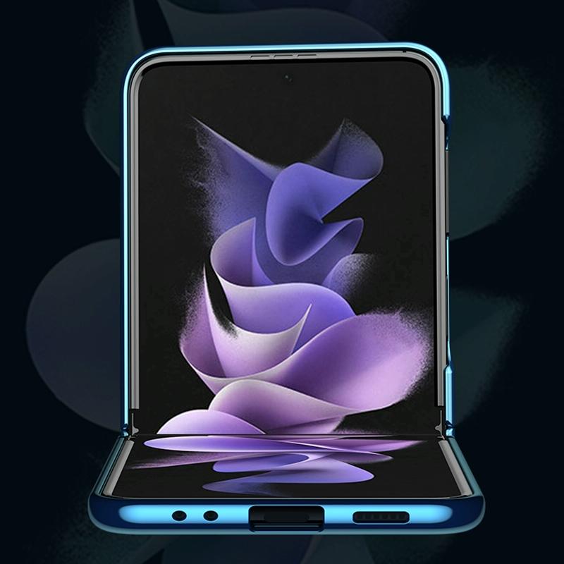 For Samsung Galaxy Z Fold4 5G Leather Folding Phone Case - Electroplated Finish - Blue