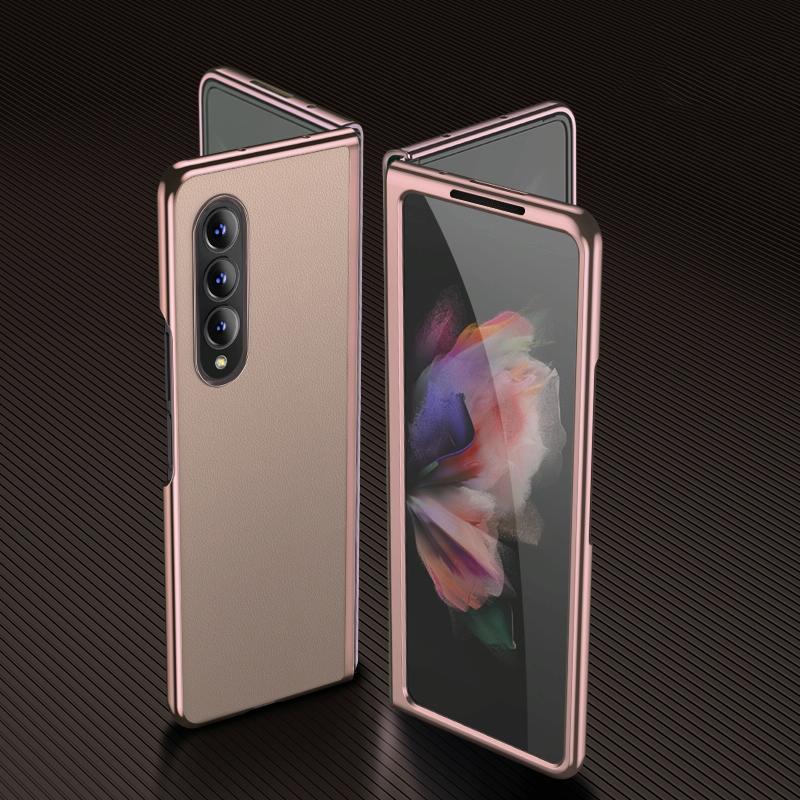 For Samsung Galaxy Z Fold4 5G Leather Folding Phone Case - Electroplated Finish - Blue