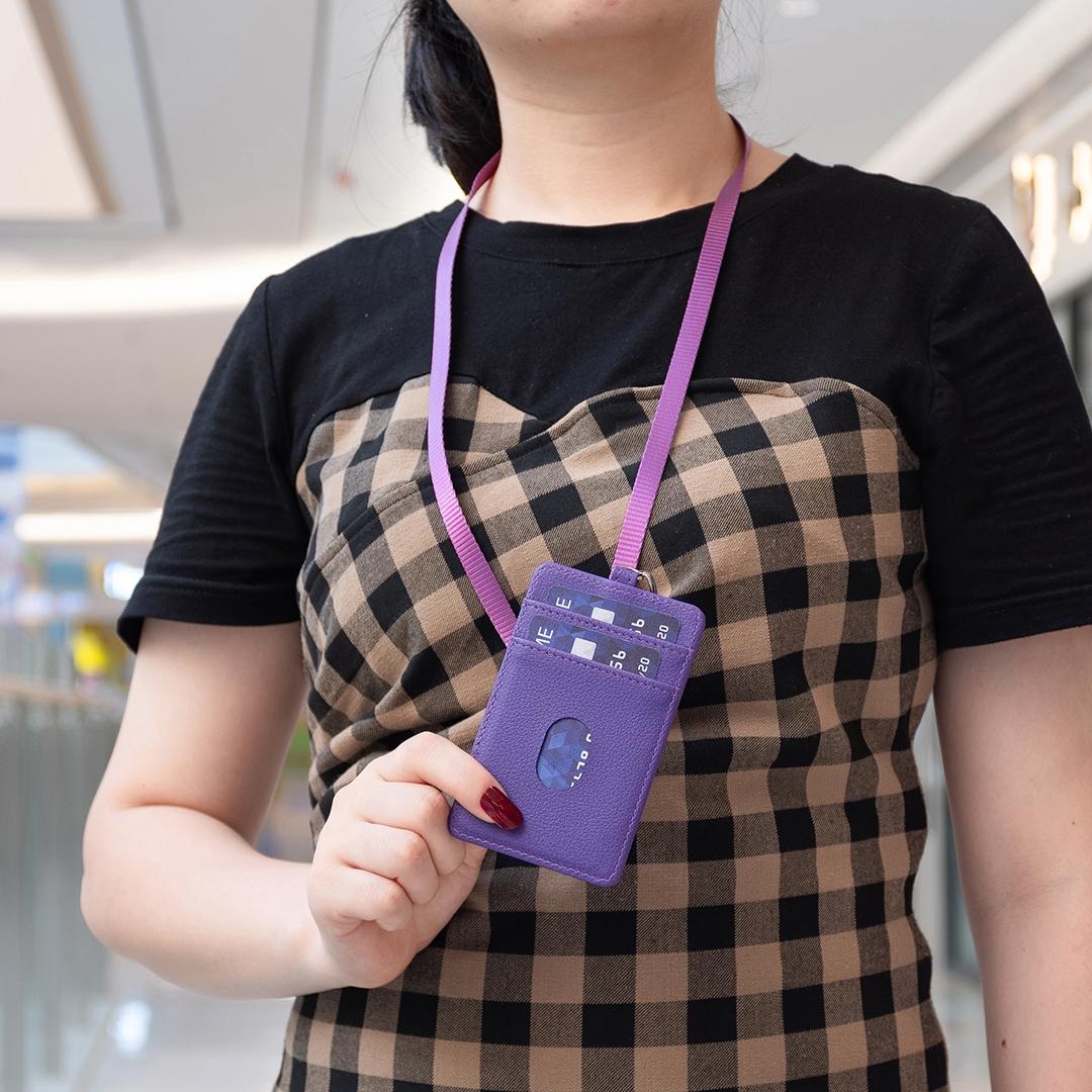 Vertical Id Card Bag & Lanyard - Pink