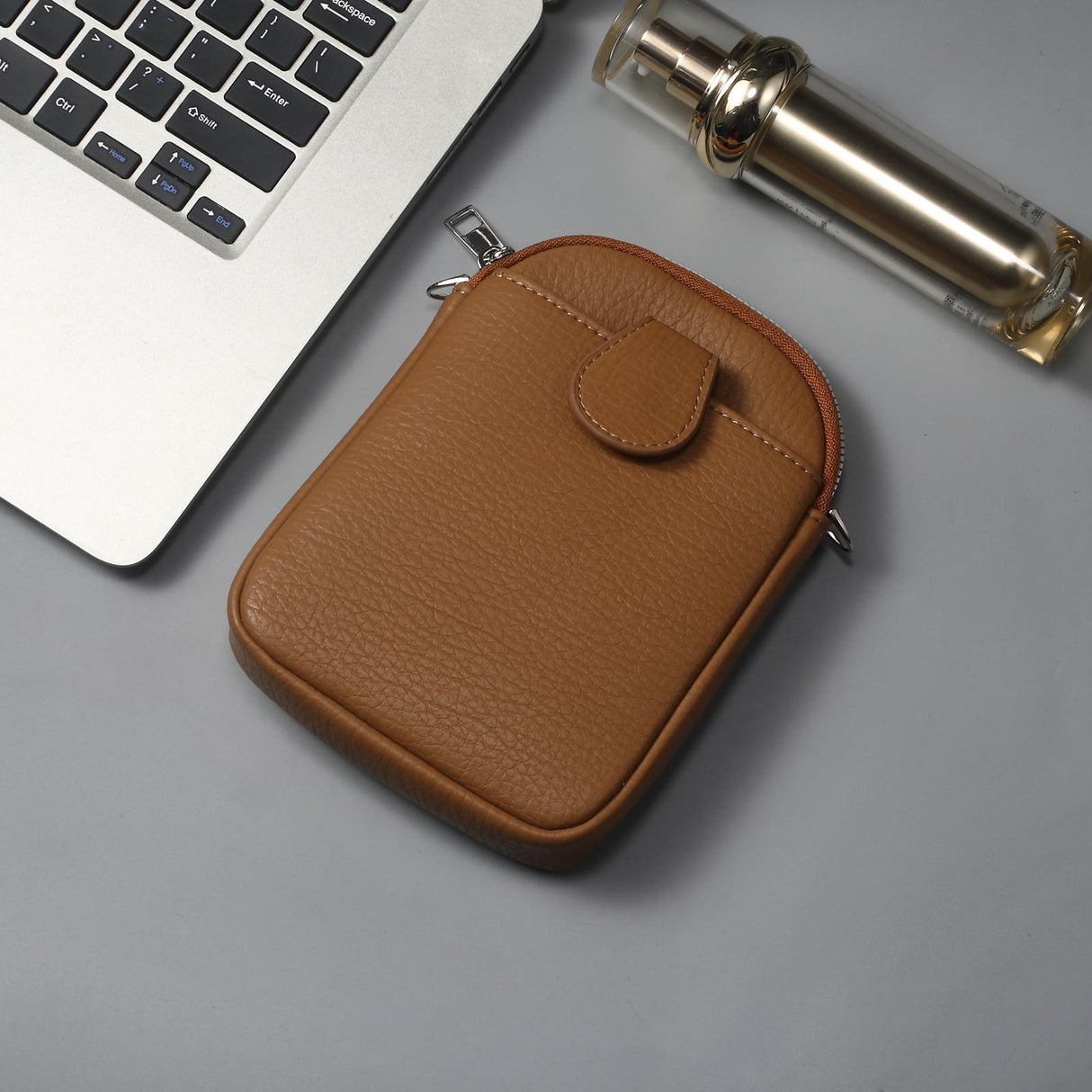 Litchi Texture Phone Crossbody Bag Leather Case For 5.5 Inch - 7.2 Inch Phones - Brown