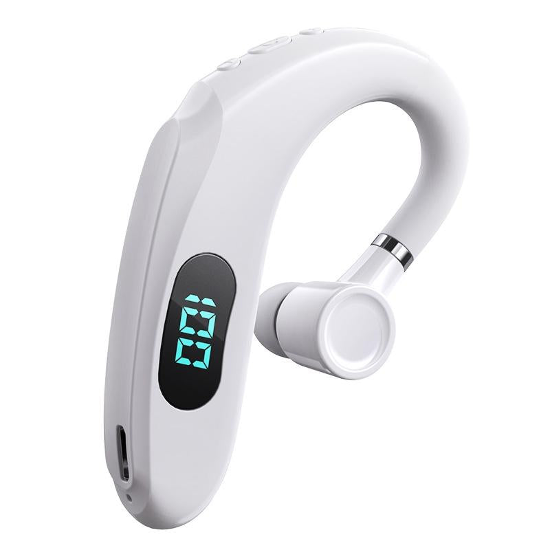 Wireless Bluetooth Earhook Earphones with Digital Display - Business Sports - White