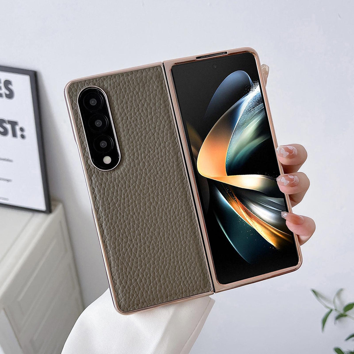 For Samsung Galaxy Z Fold4 5G Star Series Nano Electroplating Pu Case - Forest Green