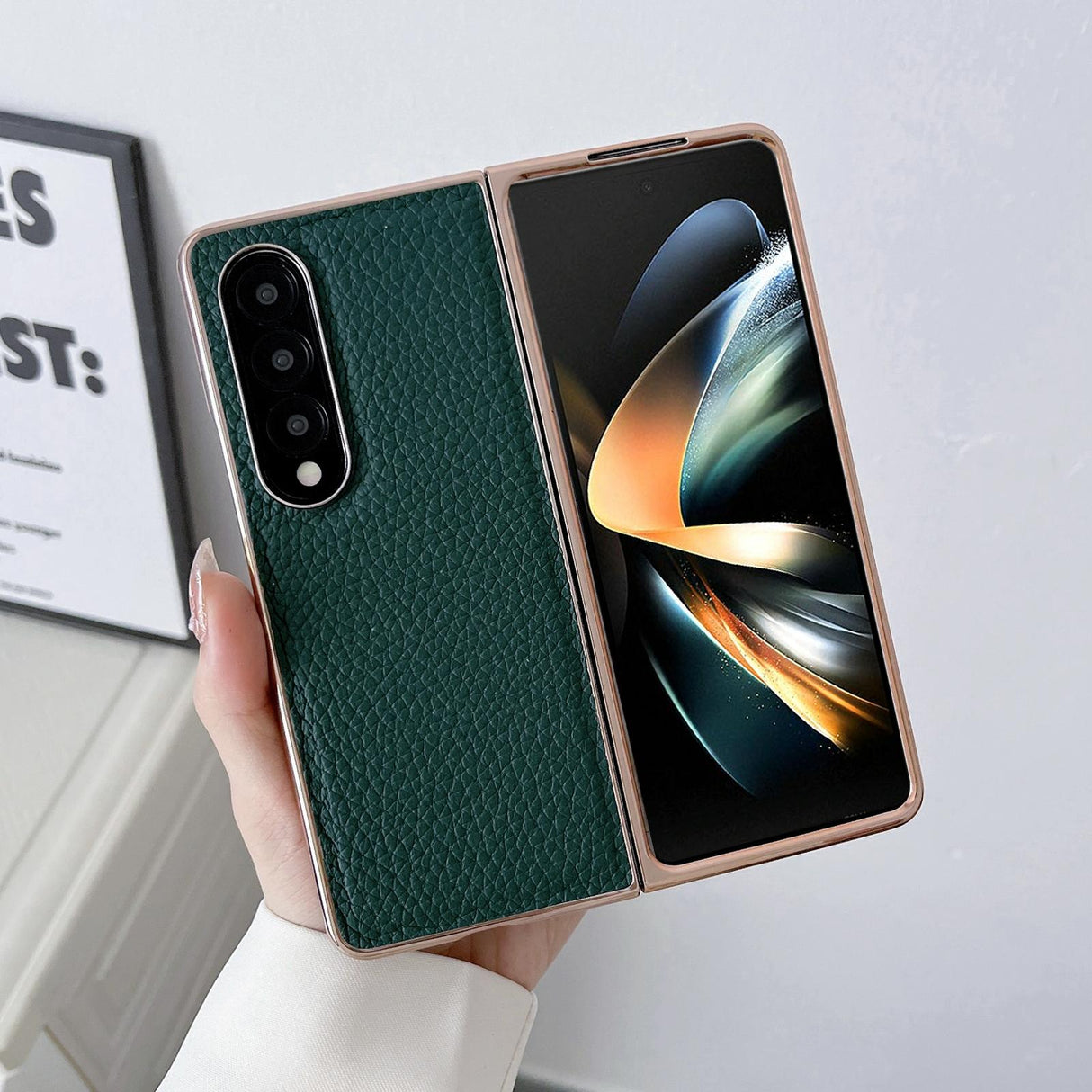 For Samsung Galaxy Z Fold4 5G Star Series Nano Electroplating Pu Case - Forest Green