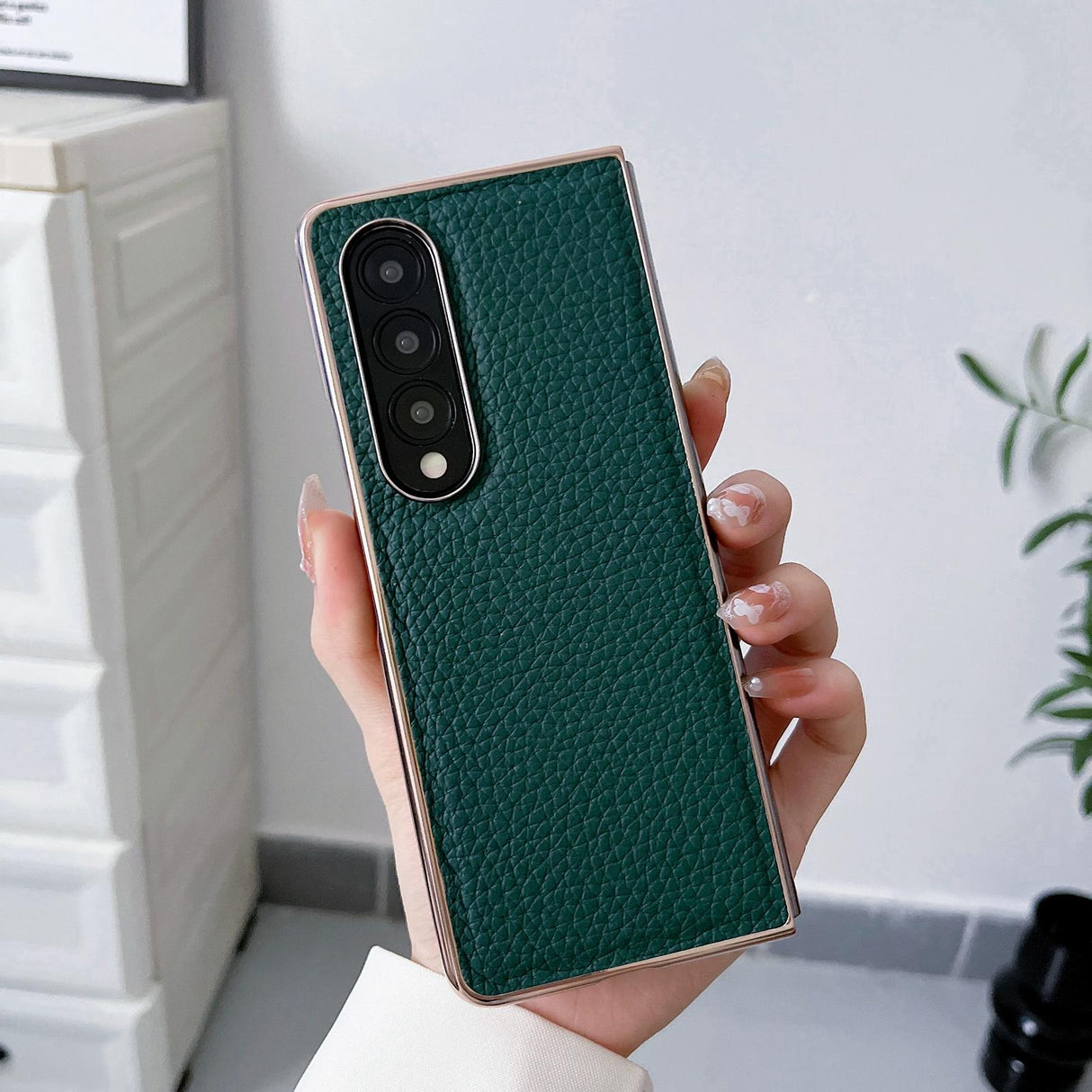 For Samsung Galaxy Z Fold4 5G Star Series Nano Electroplating Pu Case - Forest Green