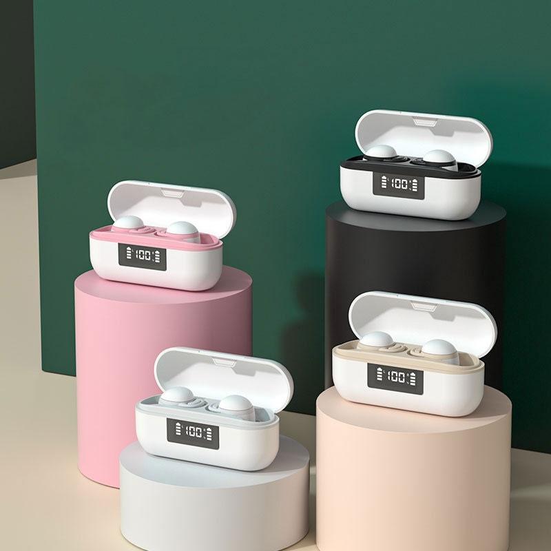 Wireless Noise-cancelling Earbuds with Digital Display and Charging Case - Pink