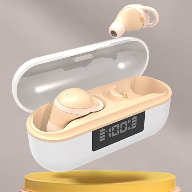 Wireless Noise-cancelling Earbuds with Digital Display and Charging Case - Pink